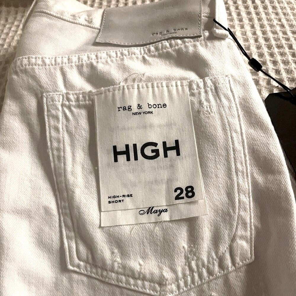 Rag & Bone Maya High Waist Denim Shorts in White. - Picture 9 of 11